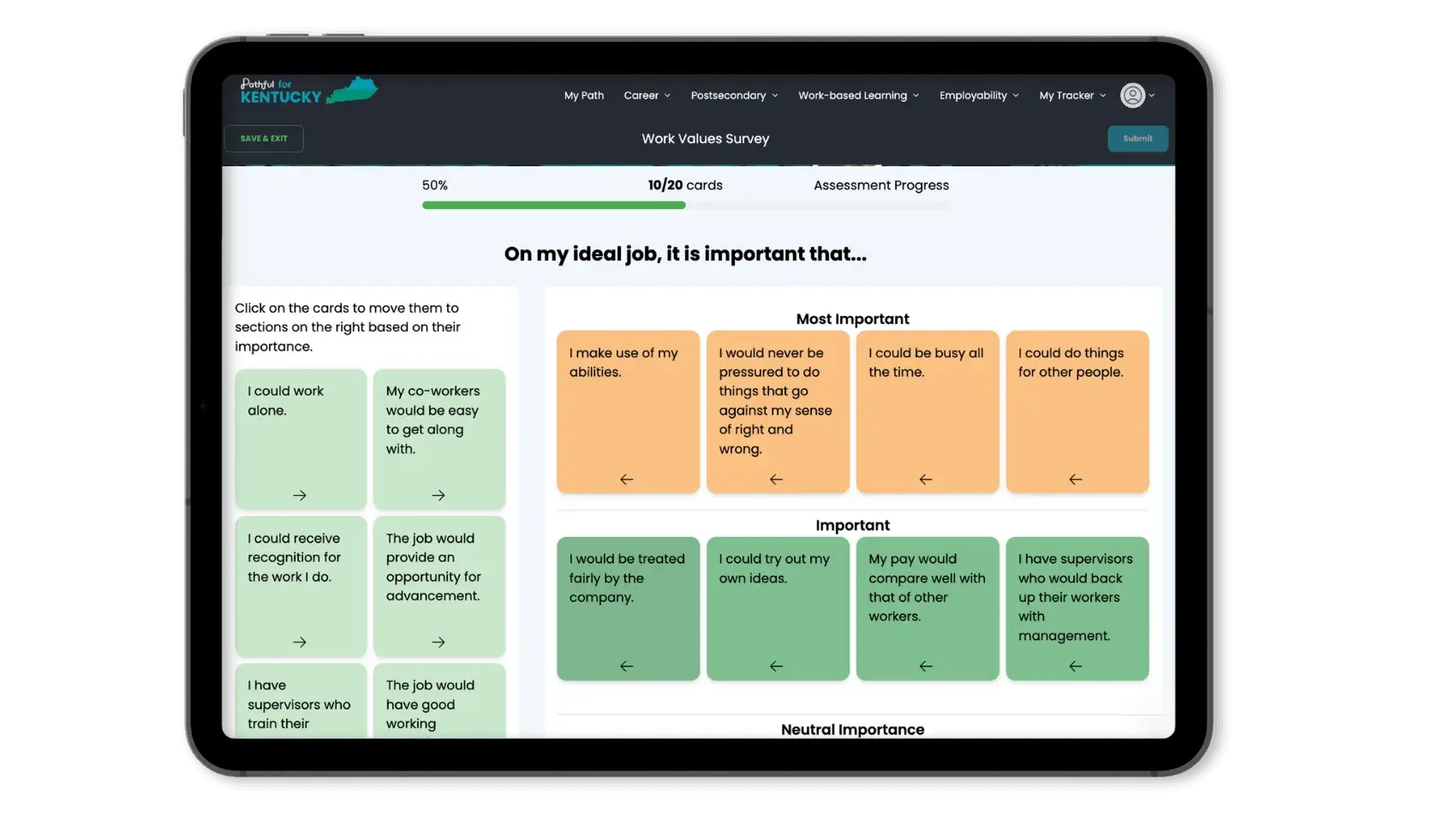 Self-paced work values survey